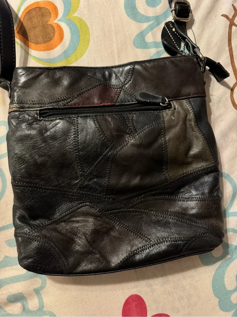 Jaclyn Smith Black Patchwork Leather Messenger Bag